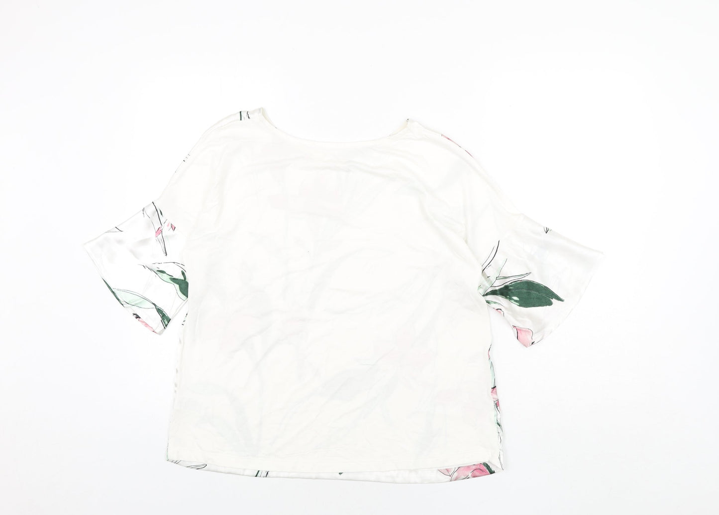 Marks and Spencer Womens White Polyester Basic Blouse Size 10 Round Neck - Floral Print