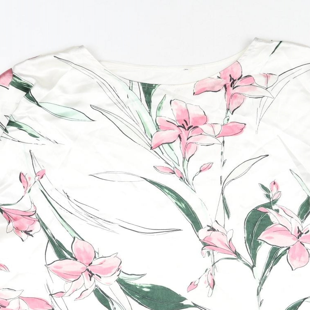 Marks and Spencer Womens White Polyester Basic Blouse Size 10 Round Neck - Floral Print