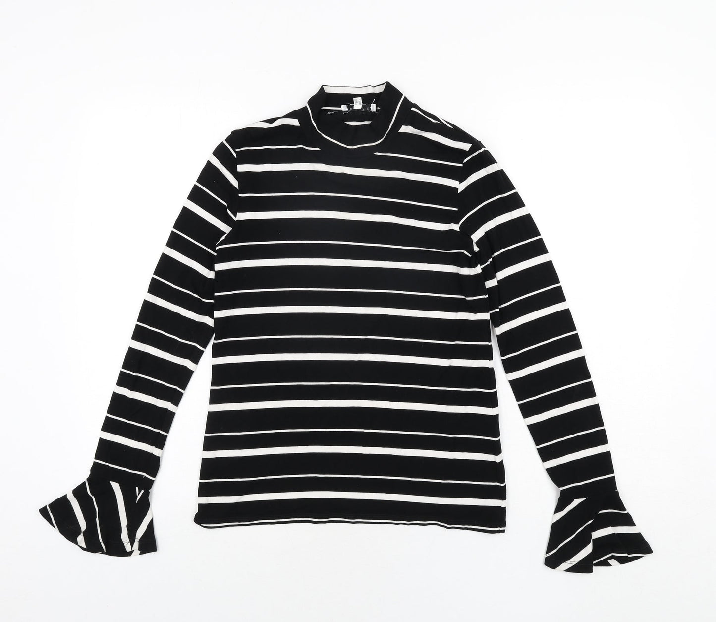 Warehouse Womens Black Striped Viscose Basic Blouse Size 8 Mock Neck