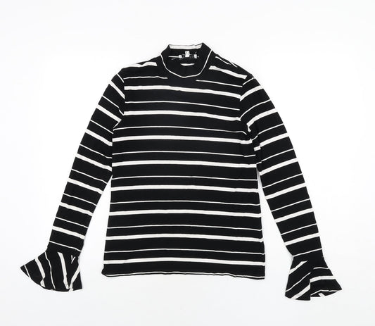 Warehouse Womens Black Striped Viscose Basic Blouse Size 8 Mock Neck
