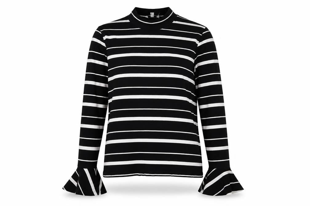 Warehouse Womens Black Striped Viscose Basic Blouse Size 8 Mock Neck