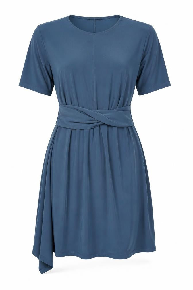 Topshop Womens Blue Polyester A-Line Size 6 Round Neck Pullover - Twist Belt