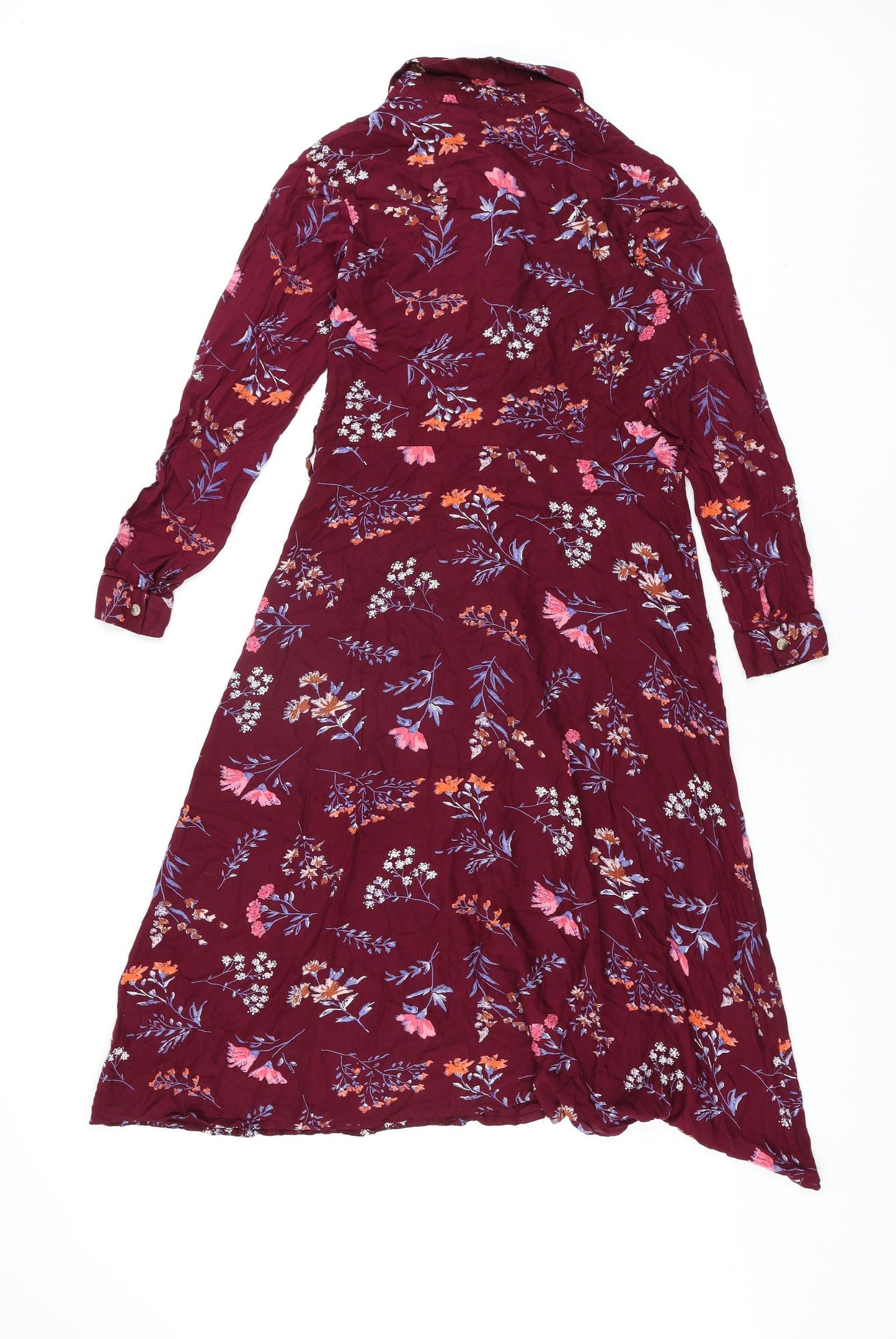 Innocence Womens Red Floral Viscose Shirt Dress Size 8 Collared Button