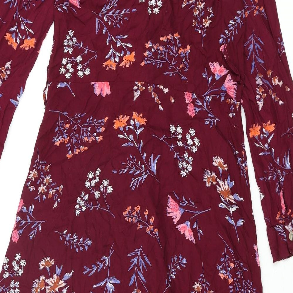 Innocence Womens Red Floral Viscose Shirt Dress Size 8 Collared Button