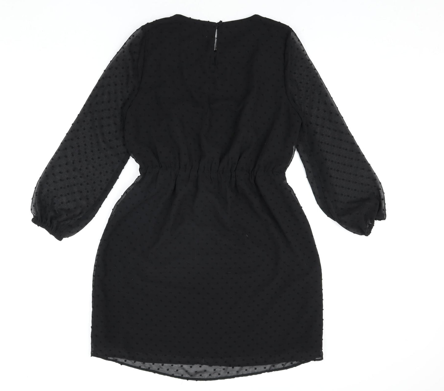 Dorothy Perkins] Womens Black Polka Dot Polyester Shift Size 10 Round Neck Button