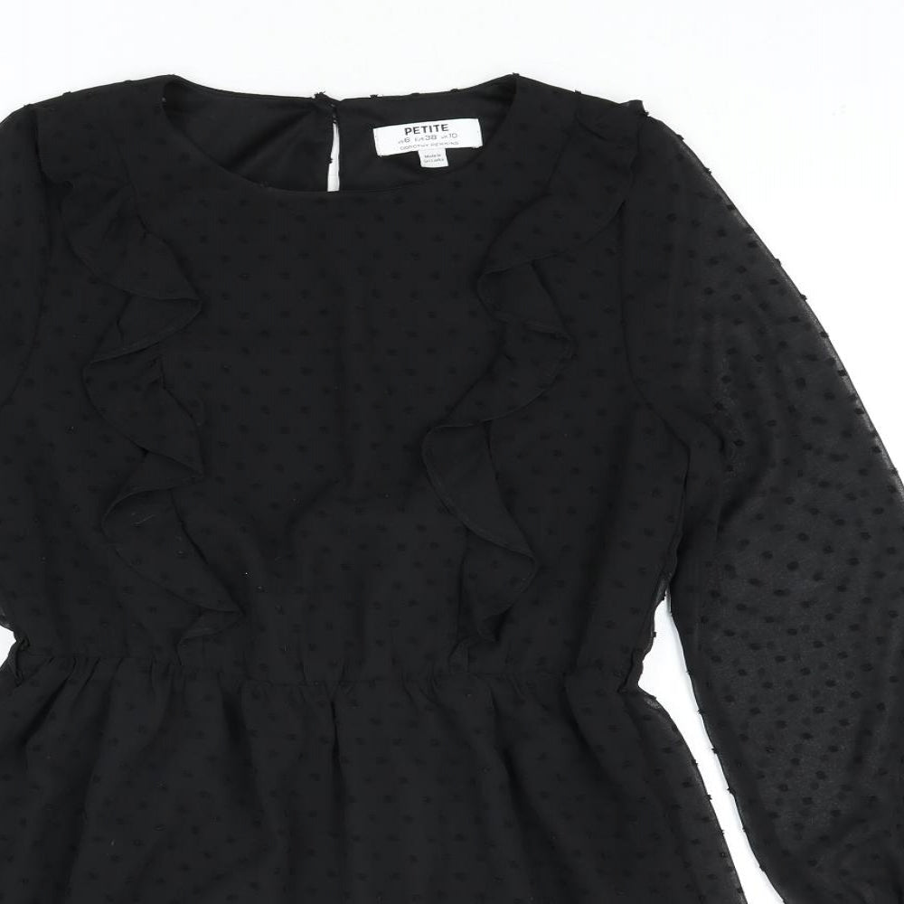 Dorothy Perkins] Womens Black Polka Dot Polyester Shift Size 10 Round Neck Button