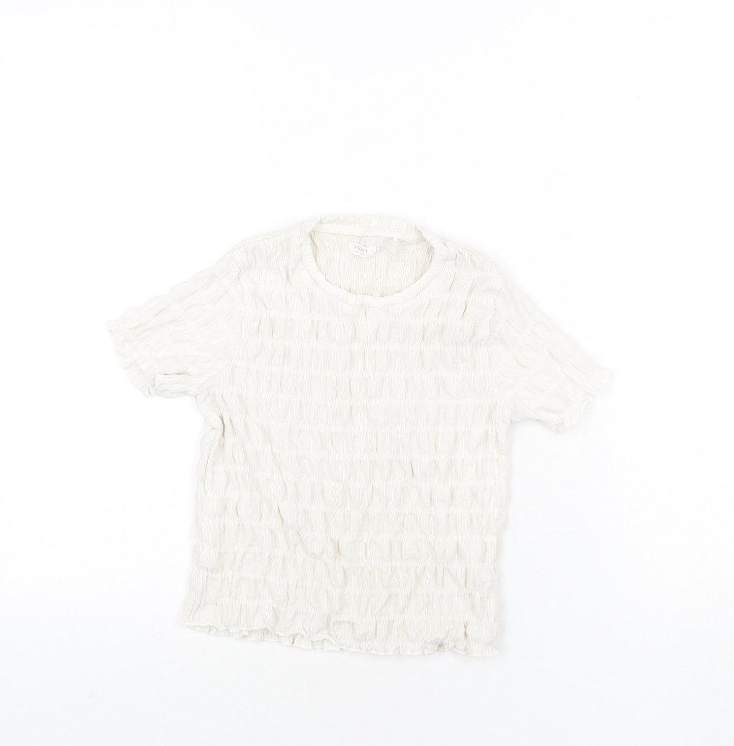 NEXT Girls White Polyester Basic Blouse Size 8 Years Round Neck Pullover - Rouched