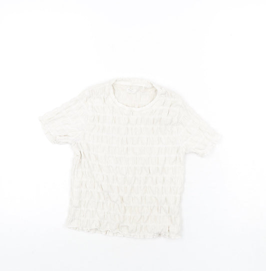 NEXT Girls White Polyester Basic Blouse Size 8 Years Round Neck Pullover - Rouched