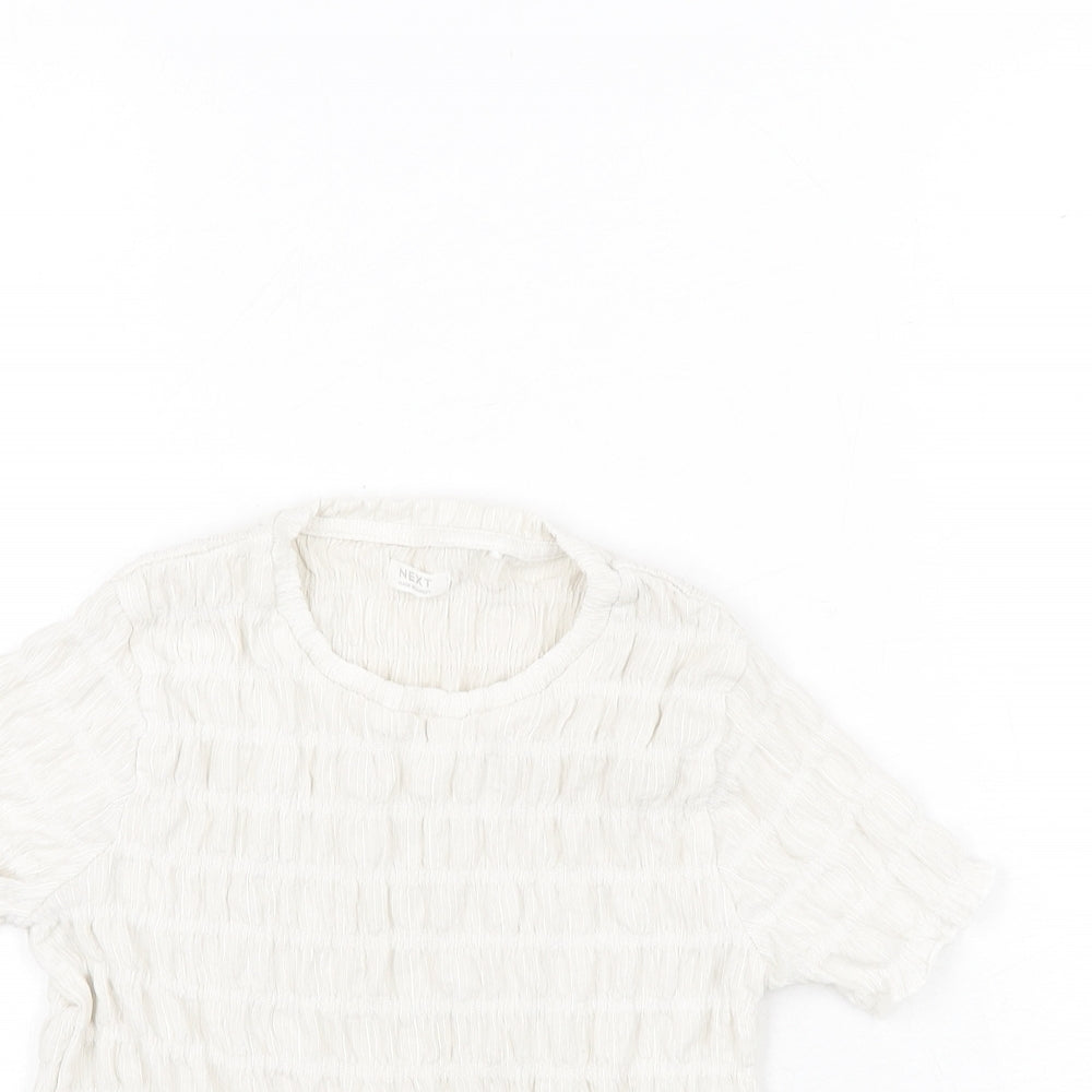 NEXT Girls White Polyester Basic Blouse Size 8 Years Round Neck Pullover - Rouched