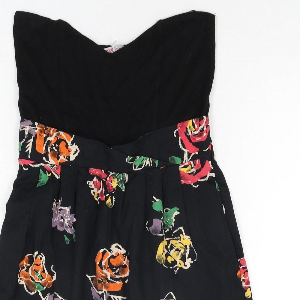 ASOS Womens Black Geometric Viscose A-Line Size 10 Sweetheart Pullover - Floral Print