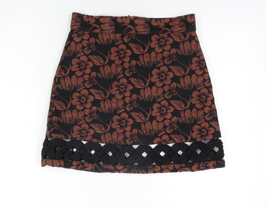 Topshop Womens Multicoloured Floral Polyester A-Line Skirt Size 8 Zip