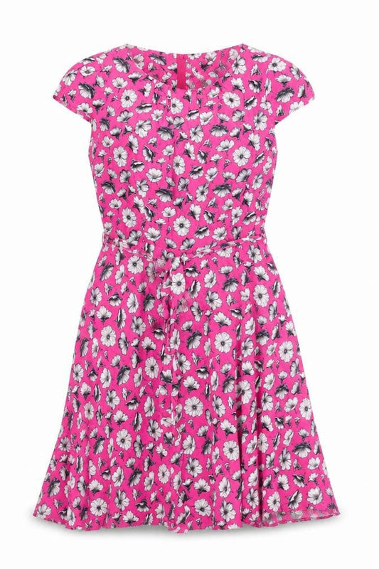 Wallis Womens Pink Viscose Fit & Flare Size 12 Round Neck Zip - Belted