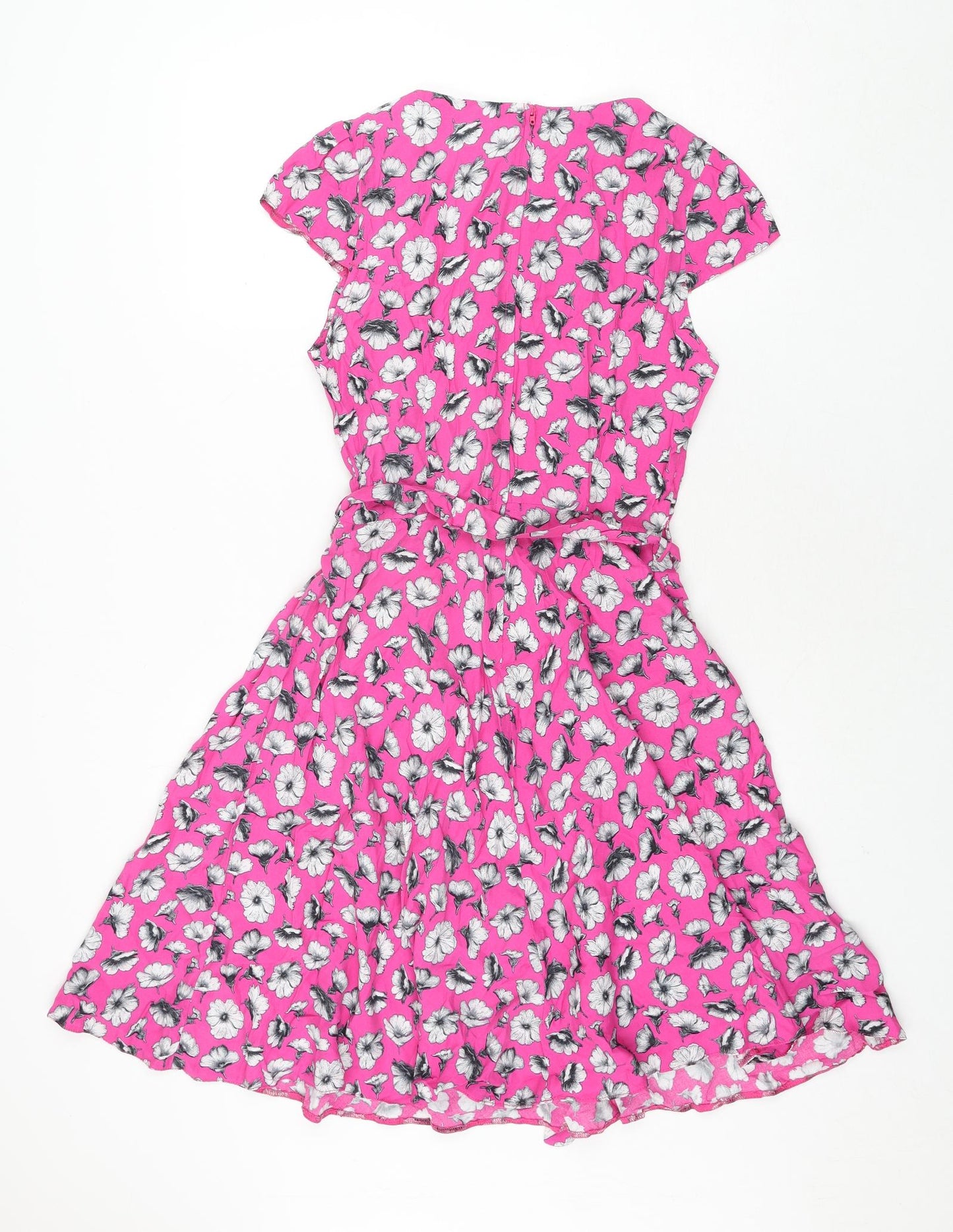 Wallis Womens Pink Viscose Fit & Flare Size 12 Round Neck Zip - Belted