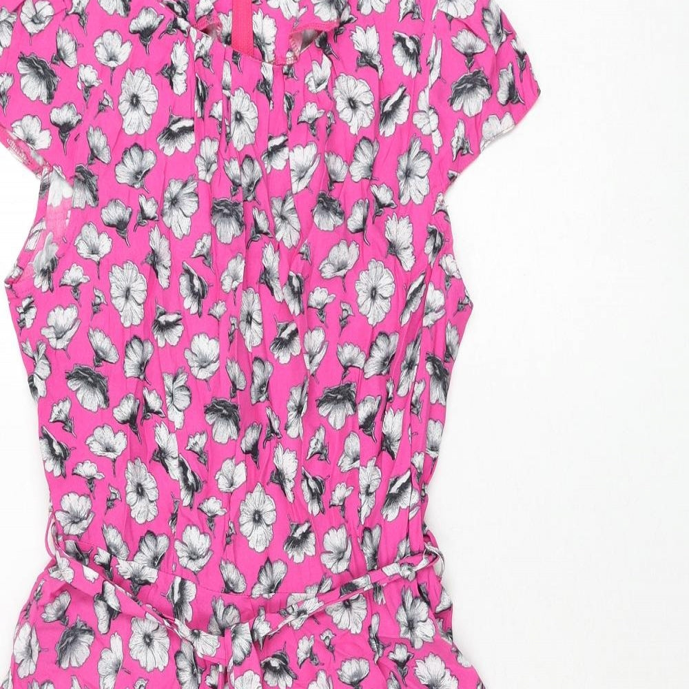 Wallis Womens Pink Viscose Fit & Flare Size 12 Round Neck Zip - Belted