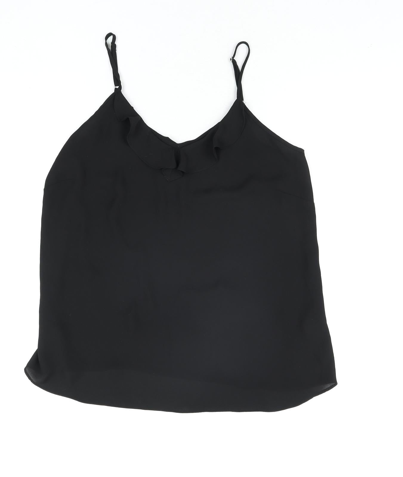 Wallis Womens Black Polyester Basic Blouse Size 12 V-Neck - Frill