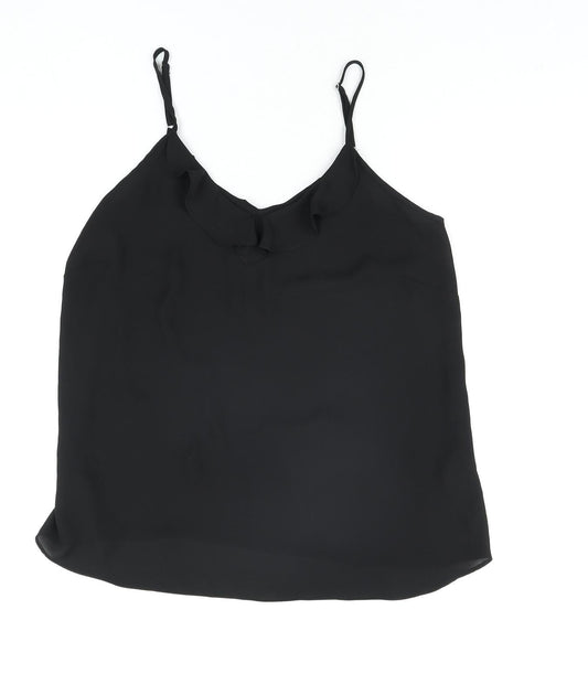 Wallis Womens Black Polyester Basic Blouse Size 12 V-Neck - Frill