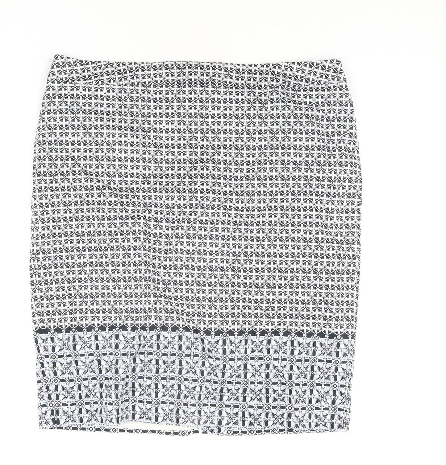Marks and Spencer Womens Blue Geometric Cotton Straight & Pencil Skirt Size 16 Zip