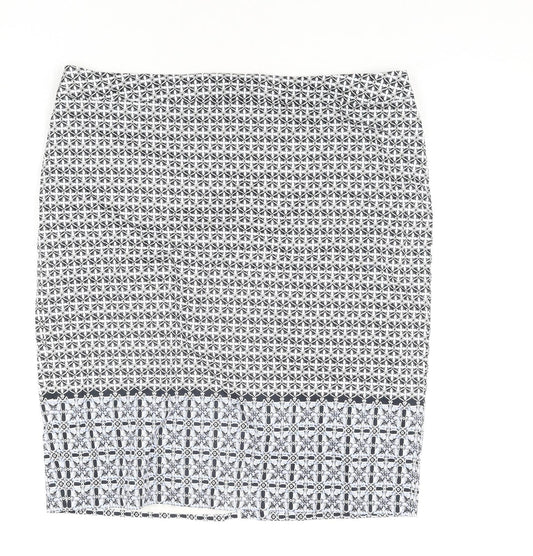 Marks and Spencer Womens Blue Geometric Cotton Straight & Pencil Skirt Size 16 Zip