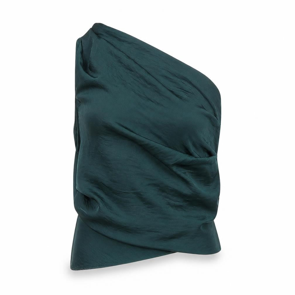 ASOS Womens Green Polyester Basic Blouse Size 8 One Shoulder - Rouched