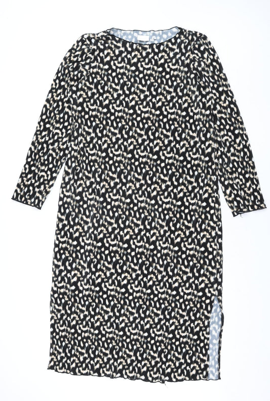 Mamalicious Womens Multicoloured Geometric Polyester Shift Size L Square Neck Pullover - Side Slits Plisse