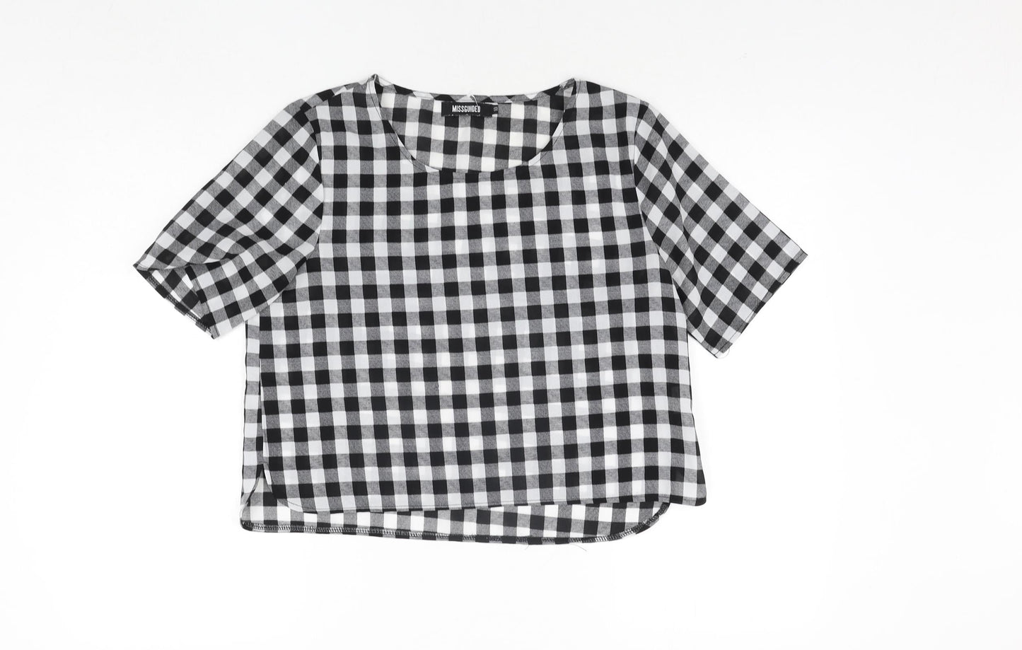 Missguided Womens Black Check Polyester Basic Blouse Size 10 Round Neck