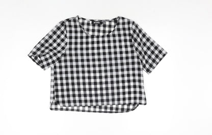 Additional front view of Missguided women’s black check polyester basic blouse, size UK 10, round neck