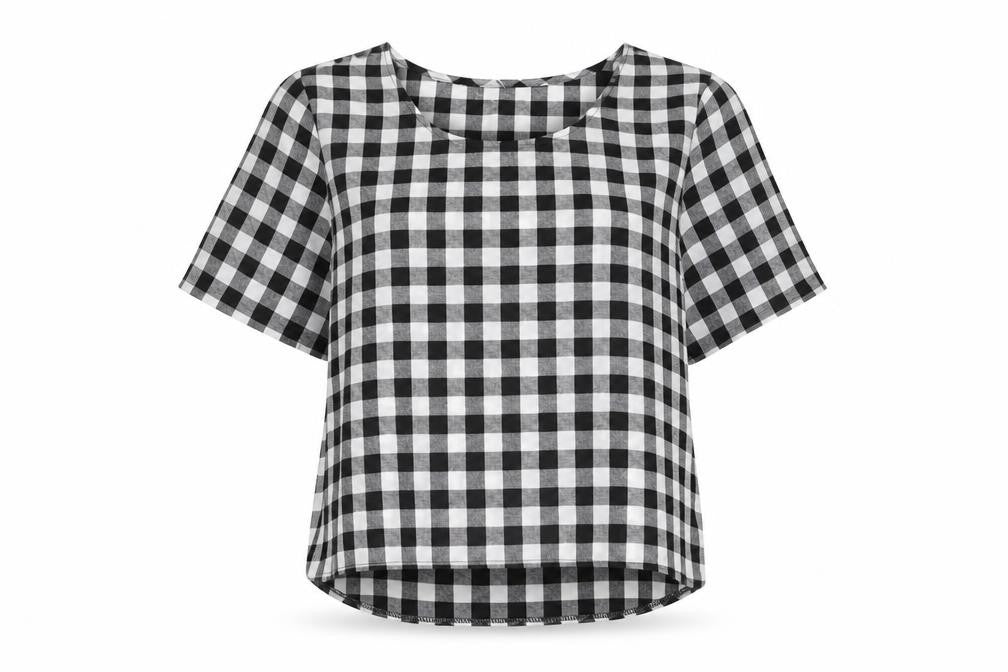 Missguided Womens Black Check Polyester Basic Blouse Size 10 Round Neck