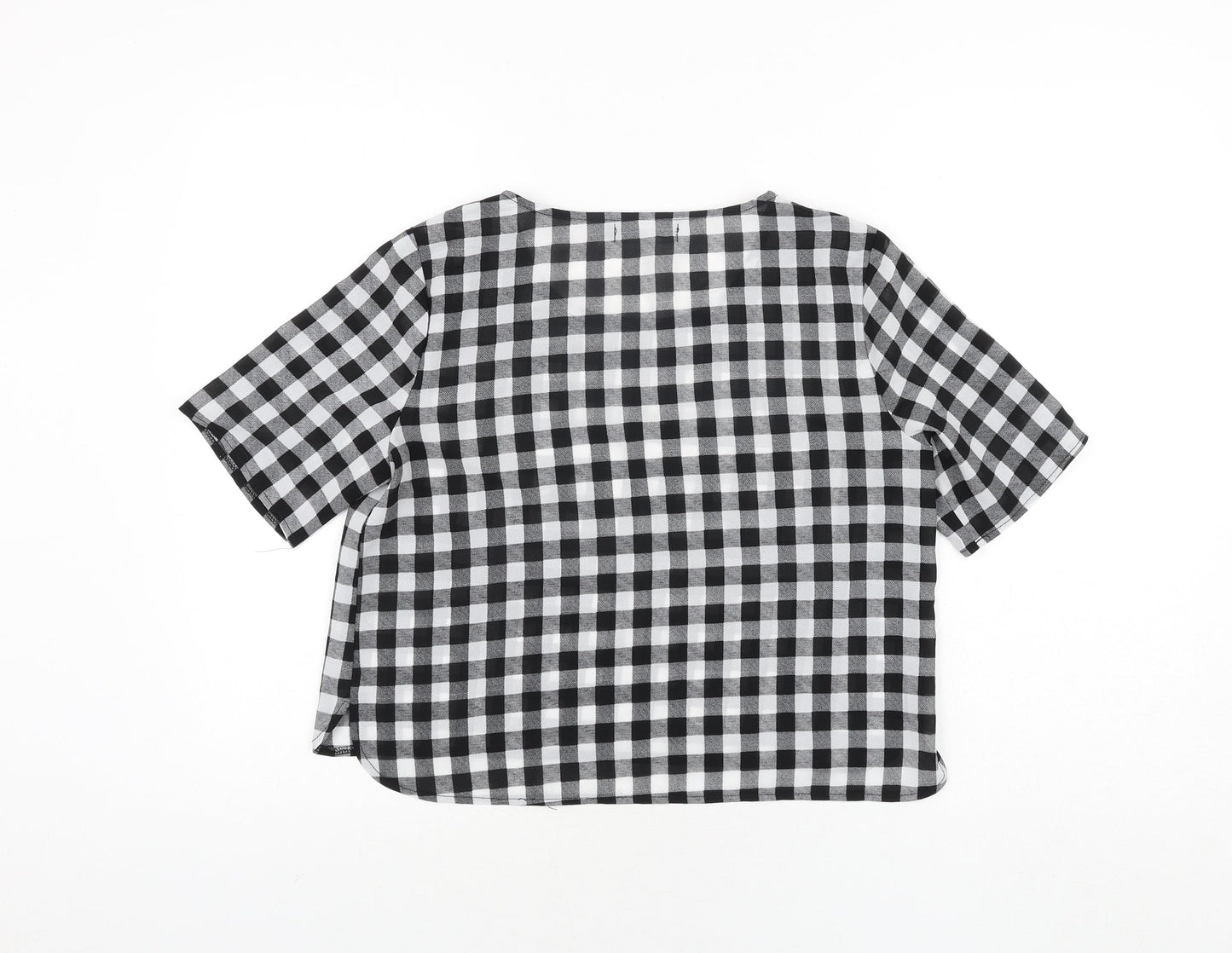 Missguided Womens Black Check Polyester Basic Blouse Size 10 Round Neck