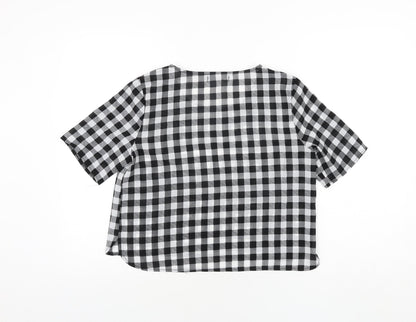 Back view of Missguided women’s black check polyester basic blouse, size UK 10, round neck