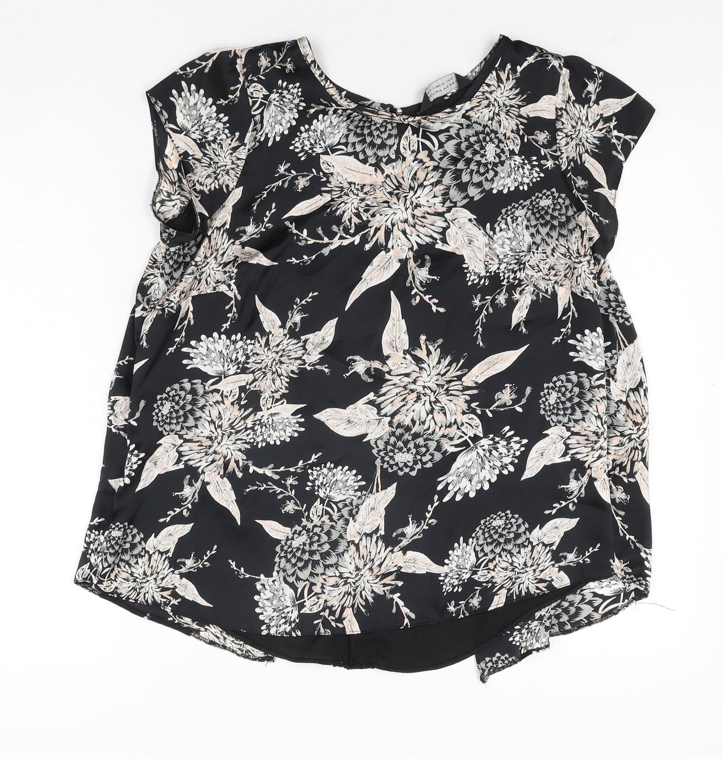 Dorothy Perkins Womens Black Floral Polyester Basic Blouse Size 12 Round Neck - Lace Detail