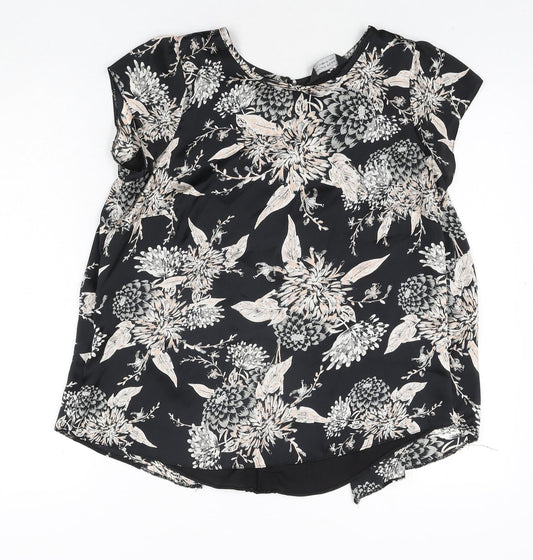Dorothy Perkins Womens Black Floral Polyester Basic Blouse Size 12 Round Neck - Lace Detail