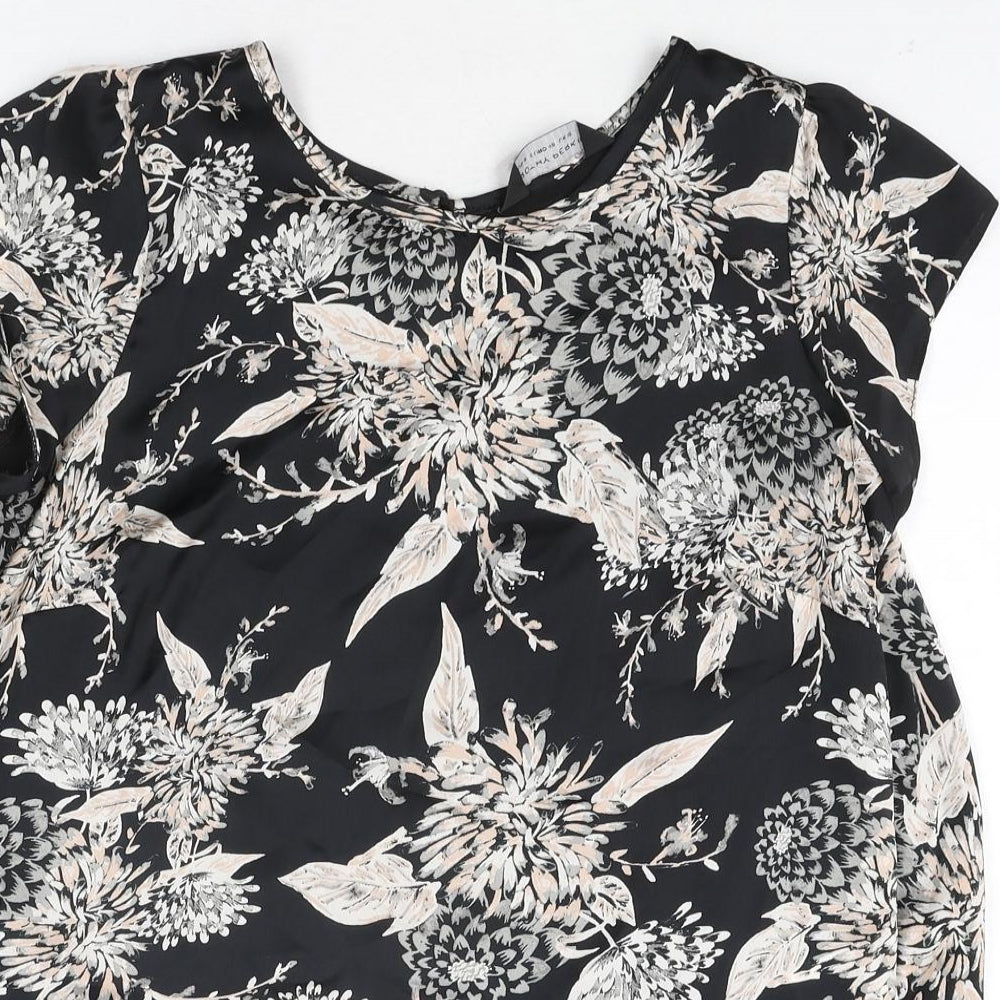 Dorothy Perkins Womens Black Floral Polyester Basic Blouse Size 12 Round Neck - Lace Detail