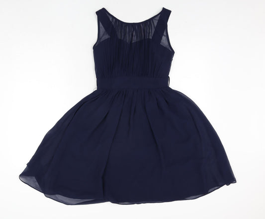 Showcase Womens Blue Polyester Fit & Flare Size 10 Round Neck Pullover - Pleated Bodice