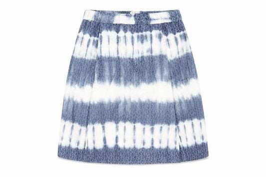 United Colors of Benetton Womens Blue Geometric Cotton A-Line Skirt Size 6 Zip - Tie Dye