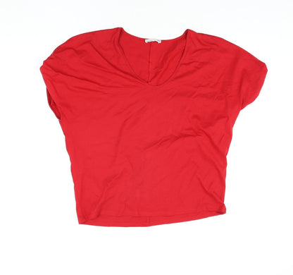 Zara Womens Red Polyester Basic T-Shirt Size M V-Neck