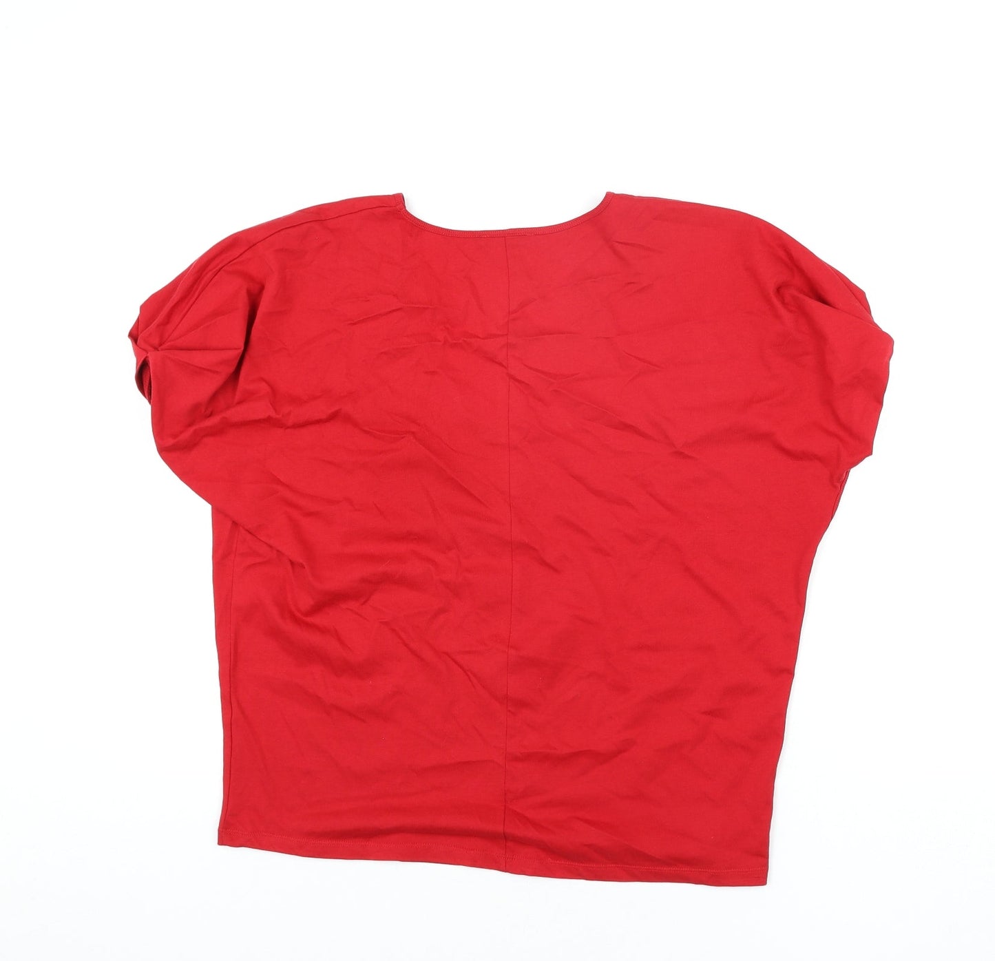 Zara Womens Red Polyester Basic T-Shirt Size M V-Neck
