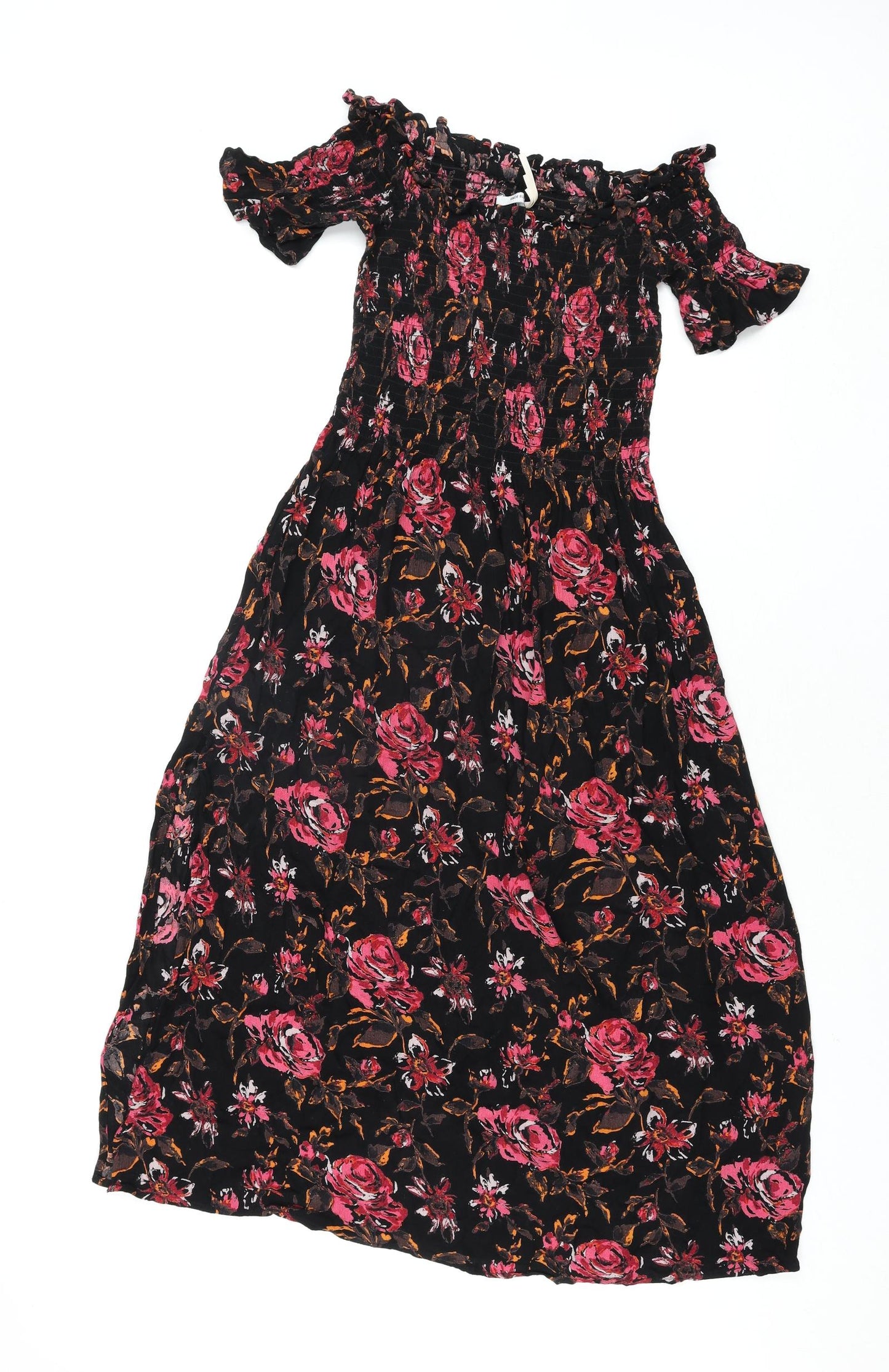 Kimchi Blue Womens Multicoloured Floral Viscose Shift Size XS Square Neck Pullover - Side Slit Rouched