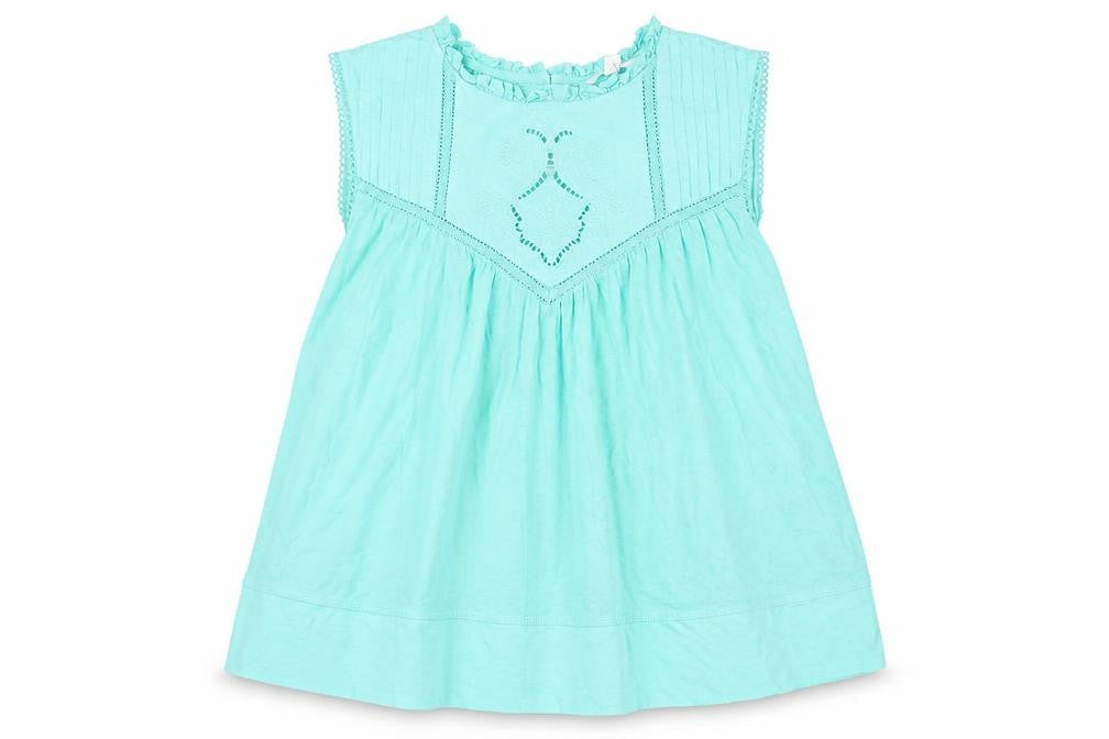 Per Una Womens Green Cotton Basic Blouse Size 12 Round Neck - Embroidered Frill