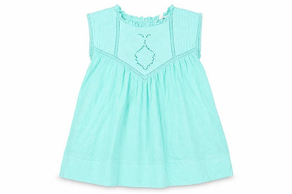 Per Una Womens Green Cotton Basic Blouse Size 12 Round Neck - Embroidered Frill