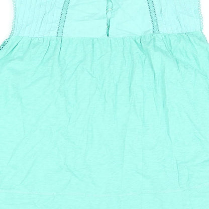 Per Una Womens Green Cotton Basic Blouse Size 12 Round Neck - Embroidered Frill