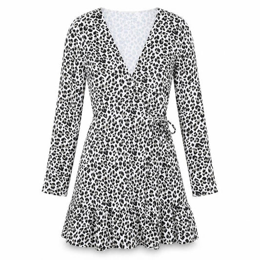Divided by H&M Womens White Animal Print Polyester Wrap Dress Size XS V-Neck Tie - Leopard Print