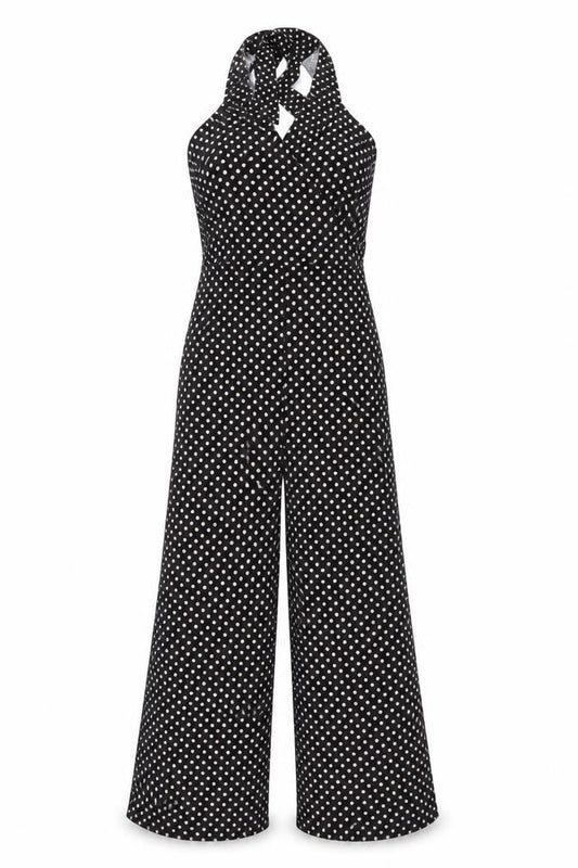 Oasis Womens Black Polka Dot Polyester Jumpsuit One-Piece Size M L28 in Tie