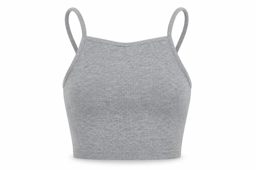 Topshop Womens Grey Polyester Cropped Tank Size 6 Square Neck - Ribbed