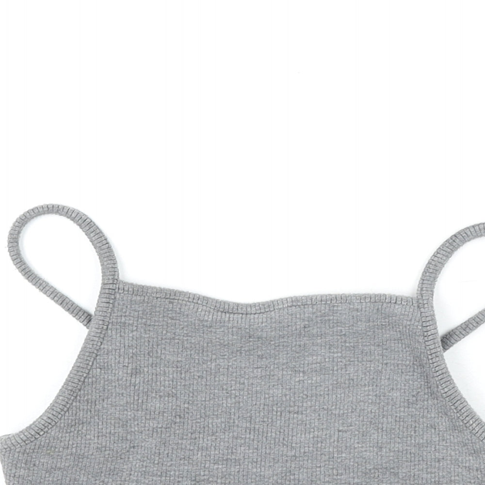 Topshop Womens Grey Polyester Cropped Tank Size 6 Square Neck - Ribbed