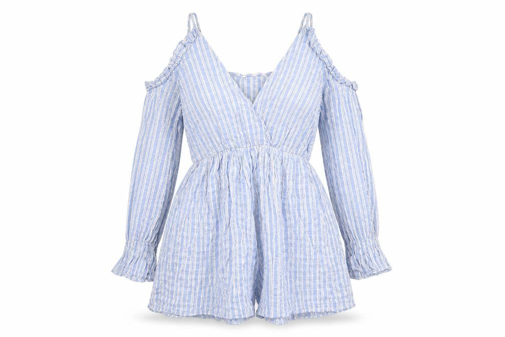 Zara Womens Blue Viscose Playsuit One-Piece Size M Pullover - Frill