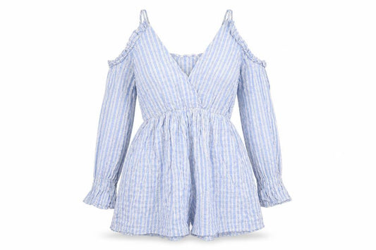 Zara Womens Blue Viscose Playsuit One-Piece Size M Pullover - Frill