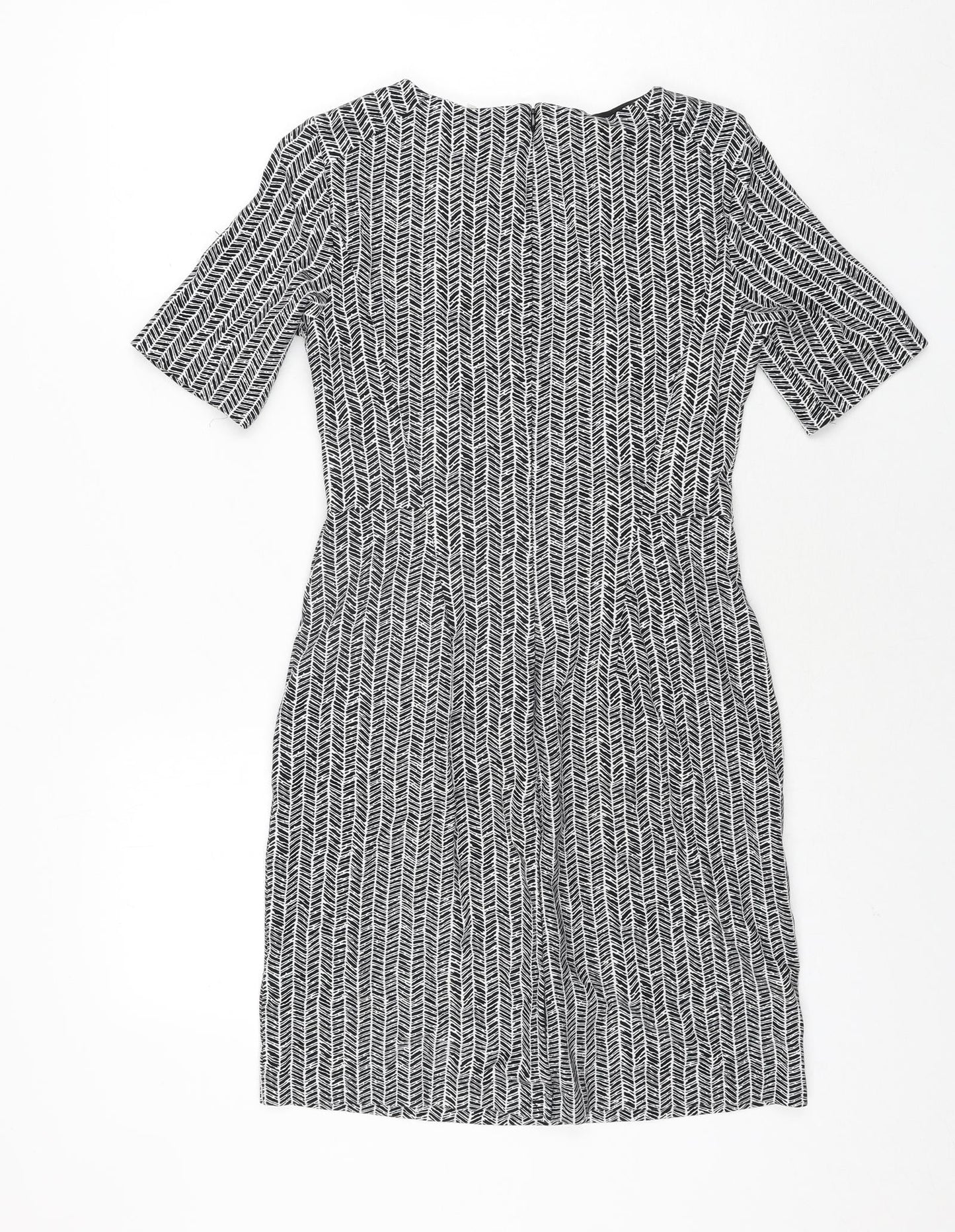 Lands' End Womens Black Herringbone Viscose Bodycon Size 4 Round Neck Zip