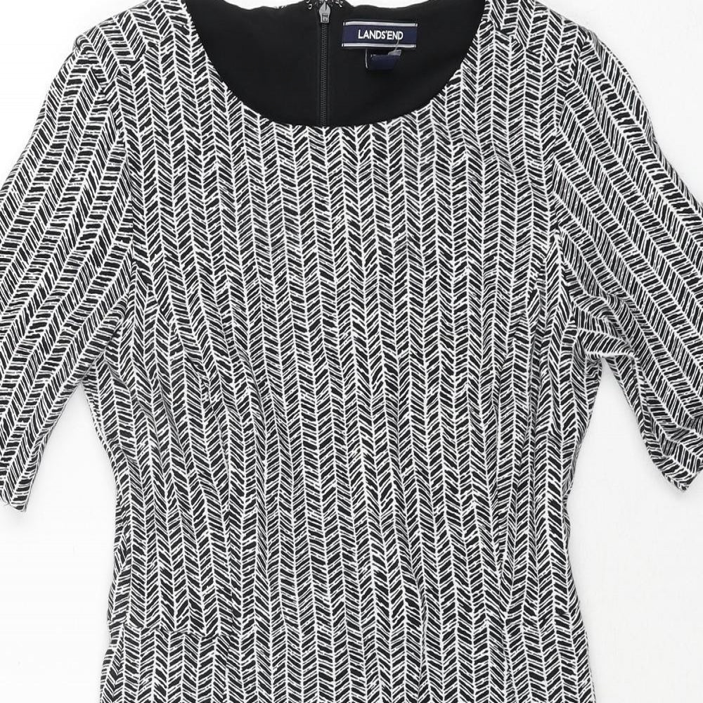 Lands' End Womens Black Herringbone Viscose Bodycon Size 4 Round Neck Zip