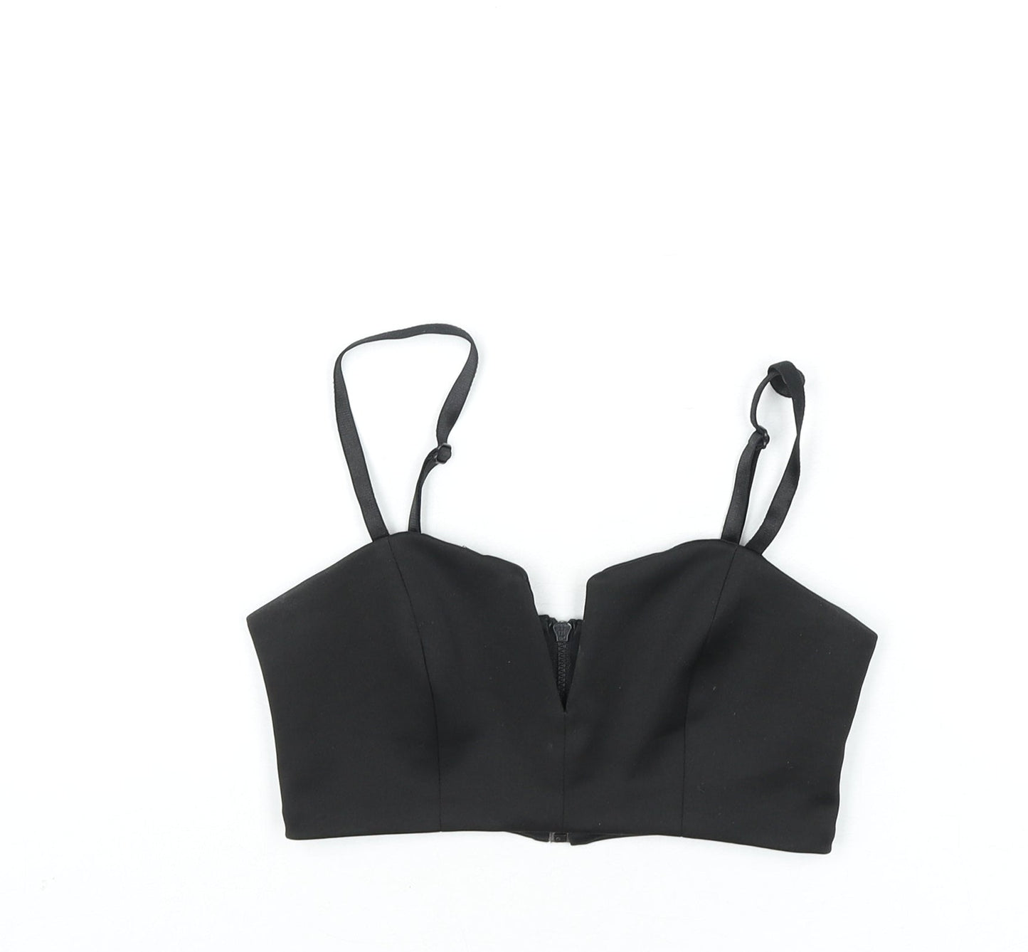 Topshop Womens Black Polyester Cropped Blouse Size 8 V-Neck