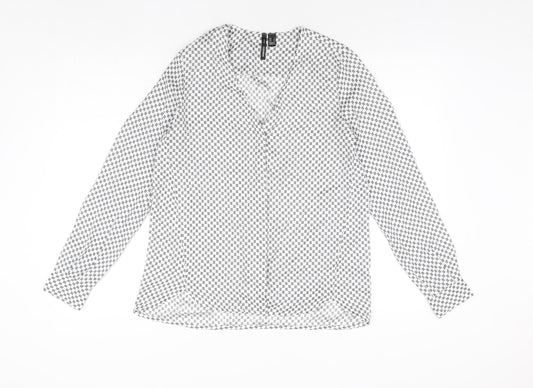 Mango Womens White Geometric Polyester Basic Button-Up Size S V-Neck